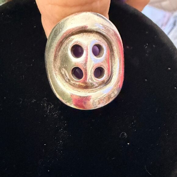 UNO de 50 Sterling Silver Button Ring Statement Chunky Designer - Picture 2 of 5